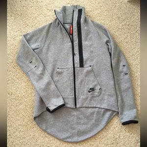 New Nike tech jacket sweater zip high low cape fleece mock grey pocket small